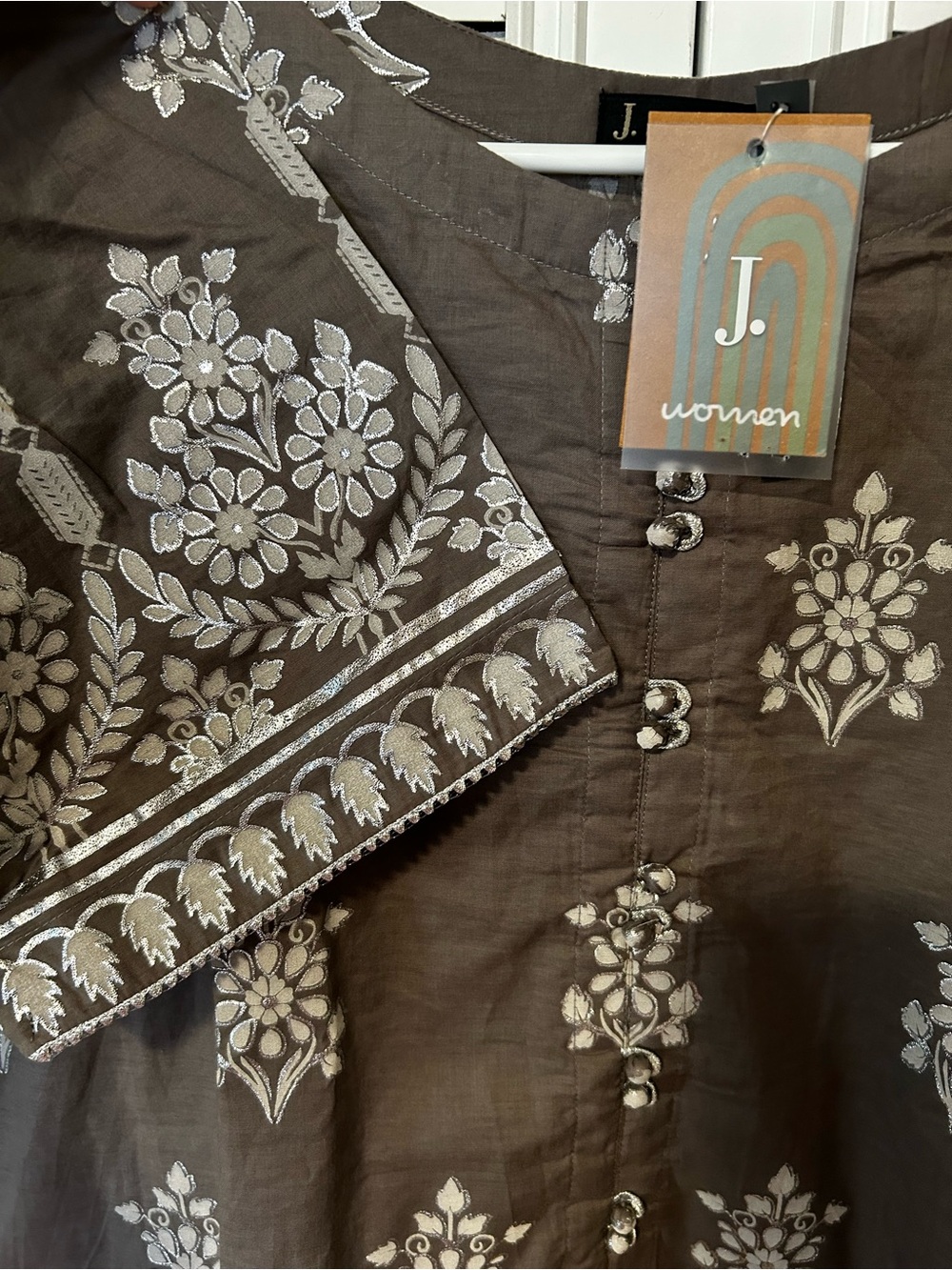 Pakistani Grey&silver Block Printed 3 pc Suit for Women in Size 16 by J.Pret - Picture 3 of 8
